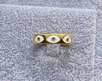 Evil Eye Blue Ring • Gold Cooper Protection Ring • Adjustable