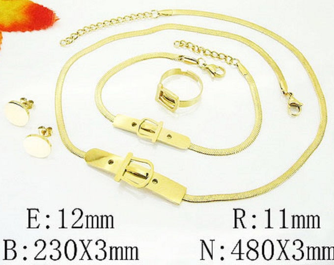 LOCKET Herringbone Choker And Bracelet SET, Gift -Cintura Set Bracelet, Necklace, Ring, Earring Stud - belt buckle jewelry gold
