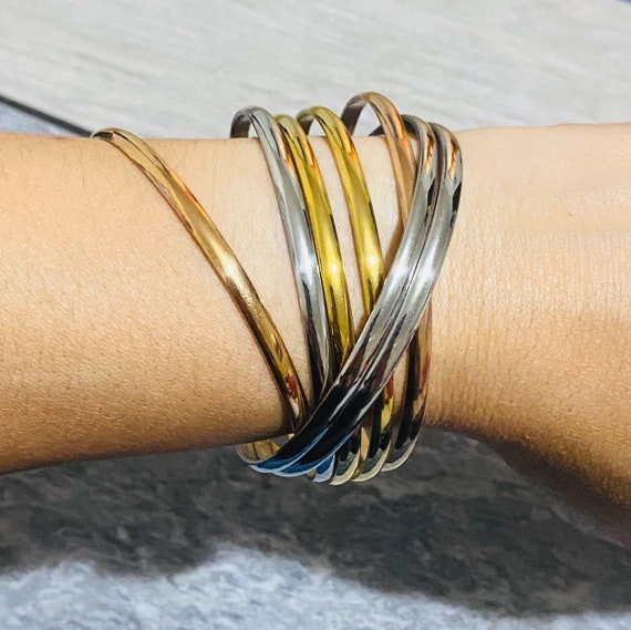 Bangle Bracelet Set of 7 Bangles, Stacking Bangle Semanario Stainless Steel  Gold
