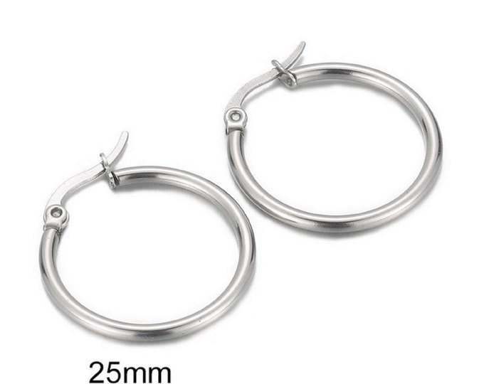 Stainless Steel Hoops - Silver Hoop Earrings Large - Hammered Large Hoops - Large Silver Circle Earrings - 25mm, 30mm, 40mm Silver Hoop
