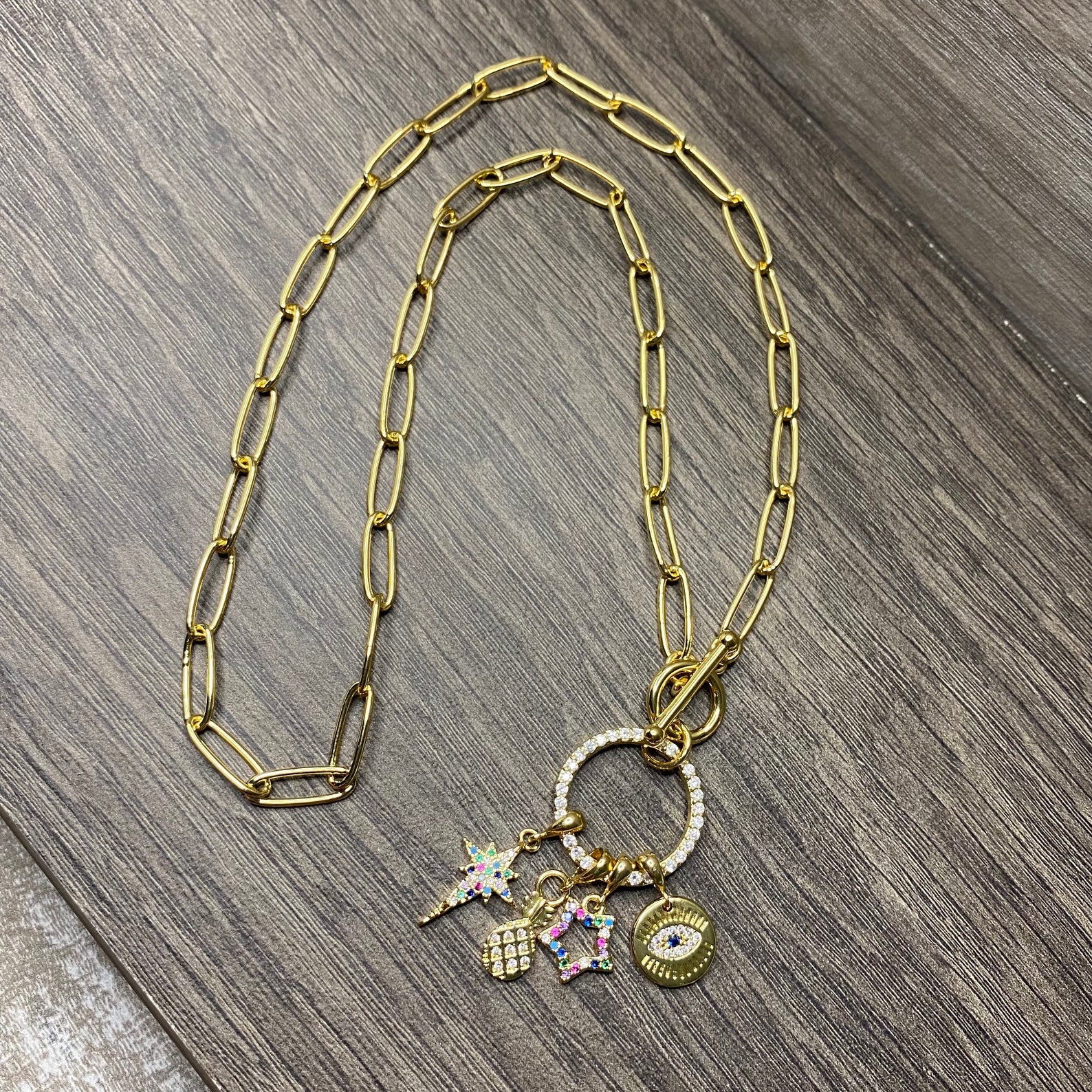 Paperclip Necklace Gold Coin Necklace Toggle Clasp Etsy