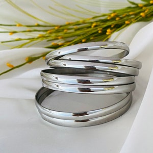 Set of 7 Bangles, Hammered Bangles, Stacking Bracelets, Semanario, 7 Day Bangles, Bracelet 7 Pcs Set Stainless Steel