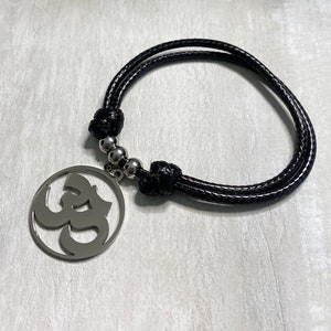 Bracelet Aum Om Ohm Sanskrit Symbol Charm Yoga Spiritual Harmony Bangle Leather Bracelet For Women and Stainless Steel, Om Charm, Zen