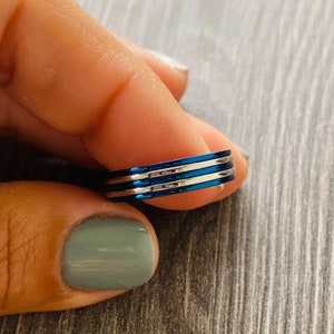 Stackable Rings Band • Silver-Blue Flat Band Ring •  Stainless Steel Silver Blue Tone Spinner Ring •