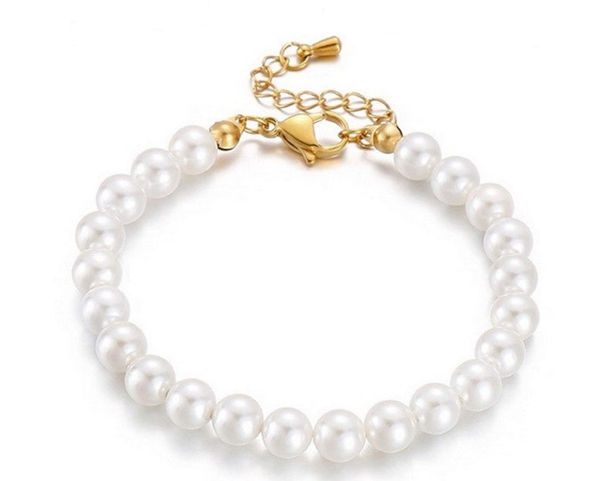 Bracelet Simple Beaded, Beaded Bracelet, Plastic Pearls 6mm, Beaded Plastic Pearl Stackable Bracelets, Pulsera de Perlas Plasticas
