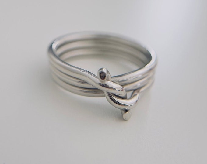 Stackable Circle Hoop Signet Ring - Minimalist Cocktail Wedding Band - Stacked Bar Knot Wide Stainless Steel Ring