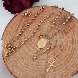 Rosary Necklace, Gold Rosary Necklace, Catholic Jewelry Plain Cross Confirmation Anniversary Gift, Miraculous, Dainty Necklace, Gold Rosario
