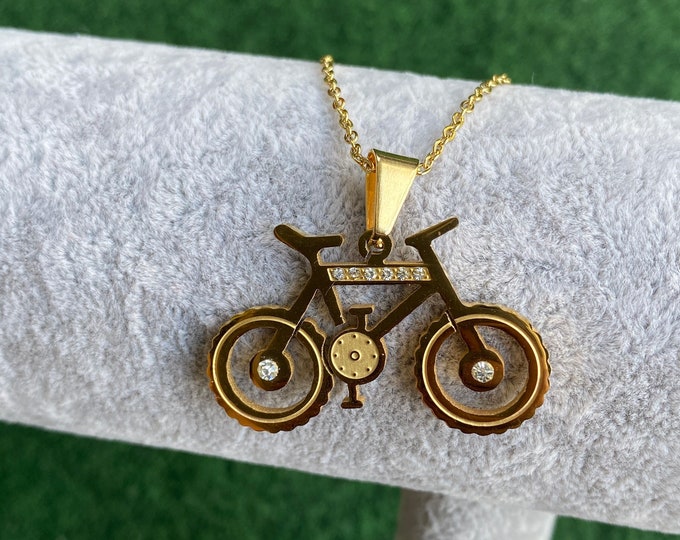 Bicycle Necklace MTB - Women's Jewelry - Sporty Bike Necklaces - Stainless Steel Gold Bicycle Jewelry - Perfect Bike Necklace"