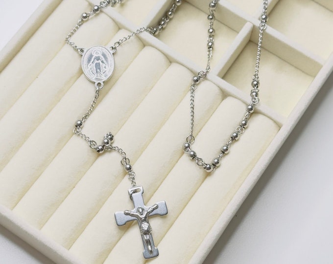 Rosary Cross, Combat Rosary in silver - Catholic Rosary, Rosary for men and women, Jesus Christ Cross, Rosario Unisex Stainless Steel
