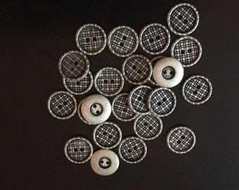 12 silver finish metal squared patterned buttons