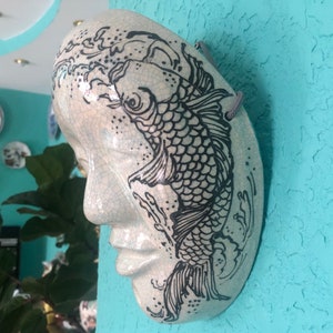 Handbemalte Keramik Maske, DOJI Maske, Japanische Keramik Maske, Wanddeko