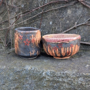Set of Hand-painted Chawan and Yunomi Cup, Chawan Matcha, Sencha Cup, Matcha bowl