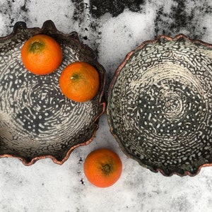 RAKU ceramic hand-made plates with wavy edges , snack plates, serving plates, decorative plates