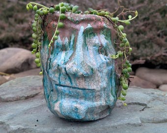 Doniczka ceramiczna Raku, Doniczka w nowoczesnym stylu, Doniczka wewnętrzna, Doniczka w kształcie głowy