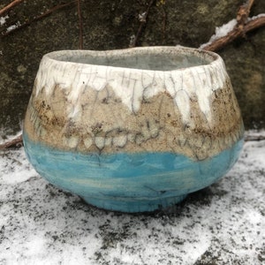 RAKU Matcha chawan ,Traditional Japanese bowl for tea ceremony, matcha bowl with pieces of Mount Fuji&#39;s lava