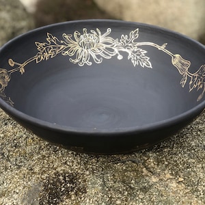 Matt Black Large Ceramic Platter 14.5&quot;, Hand-painted Platter, Handmade Serving Platter, Home decor