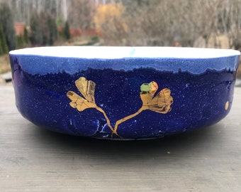 Hand-painted blue ceramic bowl, serving bowl, Fruit bowl, Home decor