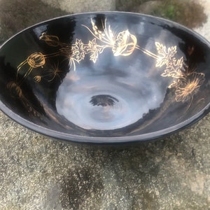 Glossy Black Large Ceramic Platter 14.5&quot;, Hand-painted Platter, Handmade Serving Platter, Home decor
