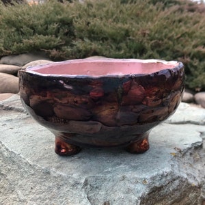 Raku Bonsai Pot, Modern style Bonsai Pot, Indoor Cachepot, Raku ceramic Cachepot with three feet