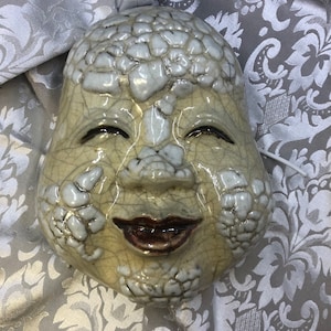 RAKU Otafuku Okame Ton Maske, Keramik Uzume Frauen Maske