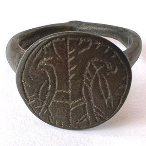 Ancient Medieval Viking Era bronze Ring with 2 Ravens - Huginn & Muninn / VERY RARE Ancient ring
