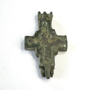 Ancient Byzantine Bronze reliquary (double cross - Enkolpion) pendant / Ancient Byzantine Cross / Ancient Medieval Cross