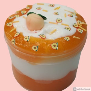 Peach Icee with Custard slime jelly slime butter slime scented fluffy slime peach charm fimos sprinkles stress relief