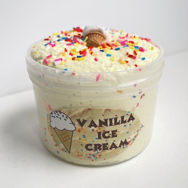 Vanilla Ice Cream Slime snowfizz crunchy scented slime kawaii ice cream cone charm rainbow sprinkles crunchy sizzly