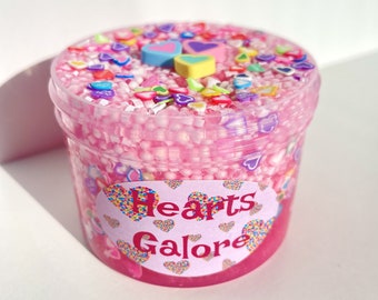 Hearts Galore clear bingsu bead slime thick stretchy kawaii crunchy slime heart fimos charm