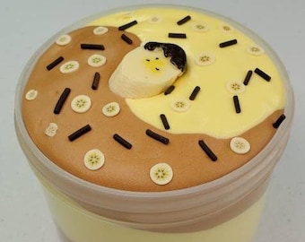 Chocolate Banana Pudding butter slime scented kawaii sprinkles banana fimos banana charm fluffy slime