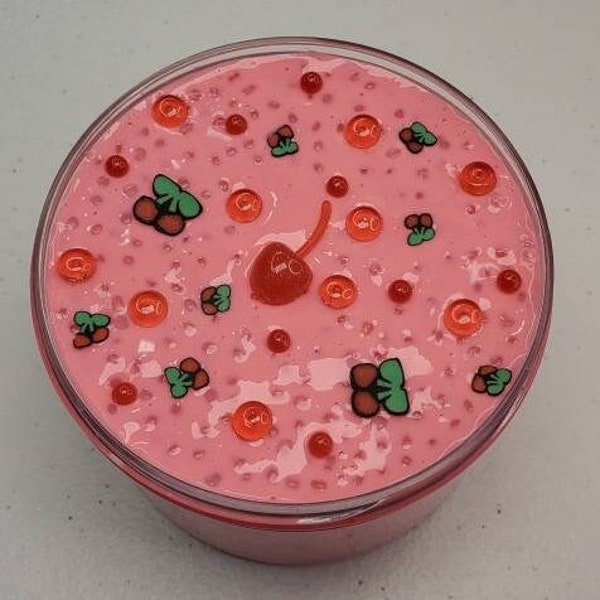 Pops cerises slime blanc avec colle slime slime parfumé parfum cerise breloque cerise kawaii tranches de fimo slime sensoriel pour le jeu asmr