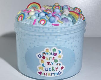 You Are My Lucky Charm Slushie Bead Slime: Blue Raspberry Scented Crunchy Sensory Fidget Product holiday birthday