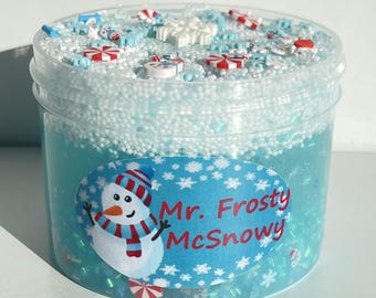 Mr. Frosty McSnowy clear slime scented crunchy stress relief holiday all ages sensory fidget play