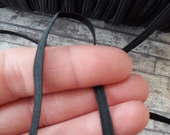 Black Elastic Cord, 4mm Flat Stretchy Band, DIY Mask, Sewing, Dressmaking