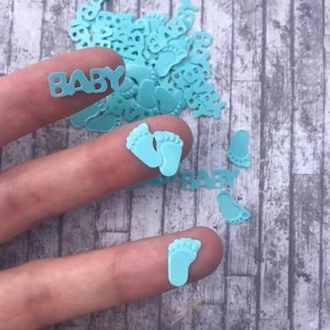 Baby Shower Table Confetti, 40 Pieces, Tiny Blue Feet Sprinkles, Baby Boy Christening Party Decoration, New Born Scrapbooking Embellishments