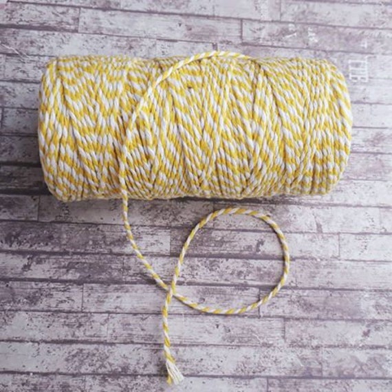 Bakers Twine Yellow and White, 2mm 2 Ply Cotton Twine, Butchers String,  Gift Wrapping, Colourful Craft Twine, Packaging 