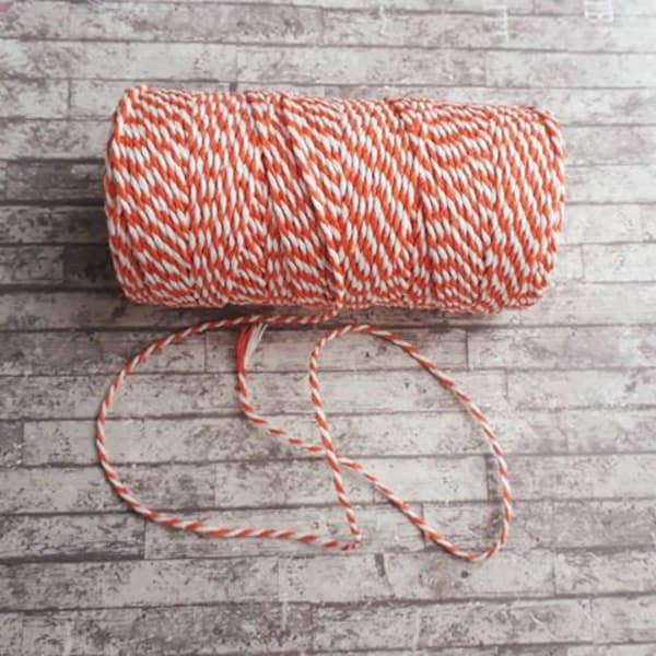 Bakers Twine Orange And White, 5 Metre Lengths, 2mm 2 ply Cotton Twine, Butchers String, Gift Wrapping, Colourful Craft Twine, Packaging