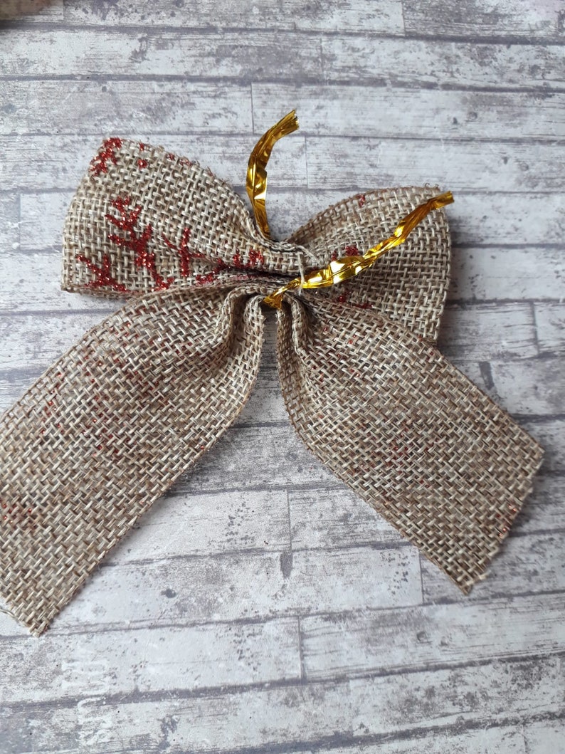 4 Hessian Bows 9 x 12cm Christmas Gift Wrapping Xmas Bows Etsy