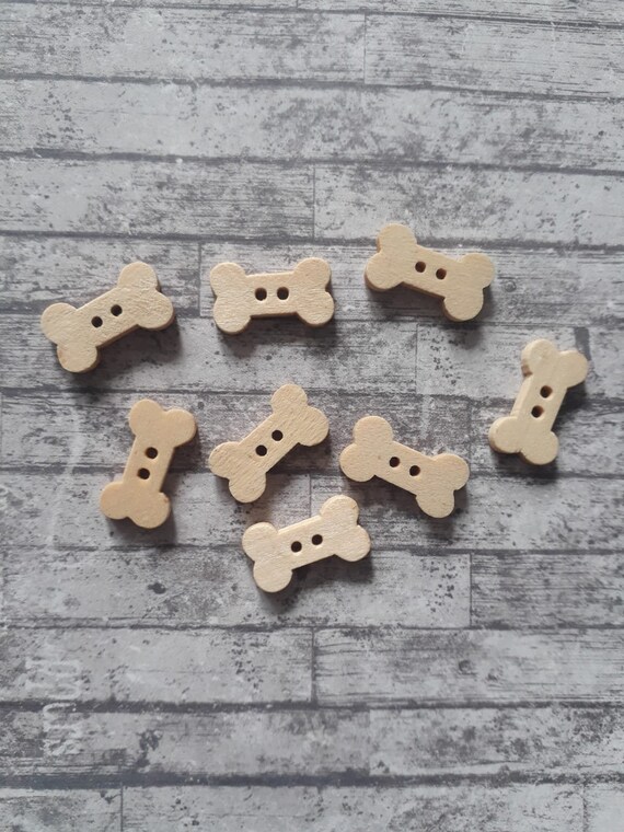 8 Wooden Dog Bone Buttons 18 x 10mm Natural Colour Sewing Etsy