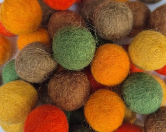 2cm Felt Balls Autumn Colours – 100% Wool – Handmade – DIY Fall Decor, Garlands, Crafts – Sets of 20, 50, 100