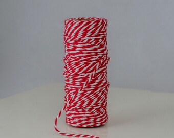 Cotton Bakers Twine Red & White, 2 Roll 328 Feet (100m) Packing String, Rope For Gardening, Decoration, Tying Cake And Pastry Boxes, DIY Crafts & Gift
