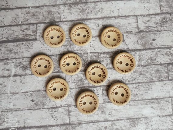 Delicate 2 Holes Handmade with Love Wooden Button for Sewing Scrapbooking Diameter:15MM 50 Pcs Natural Wooden Buttons