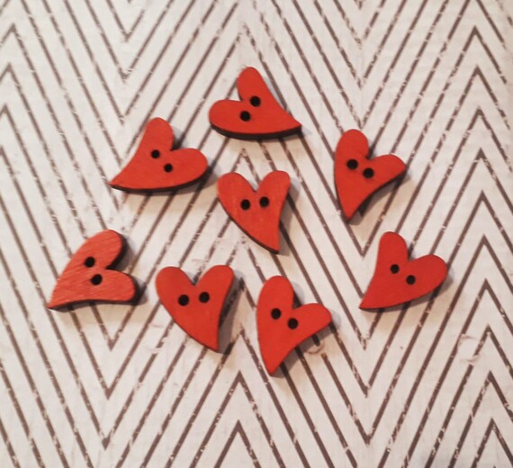 20 Heart shaped Wood Buttons Mixed Design Sewing 2 Holes 17 x 15mm Free P/&P