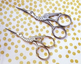 Stork Craft Scissors, Gold Or Silver, 94mm / 115mm, Gold Crane Scissors, Gold Stork Scissors, Silver Stork Scissors, Sewing Scissors