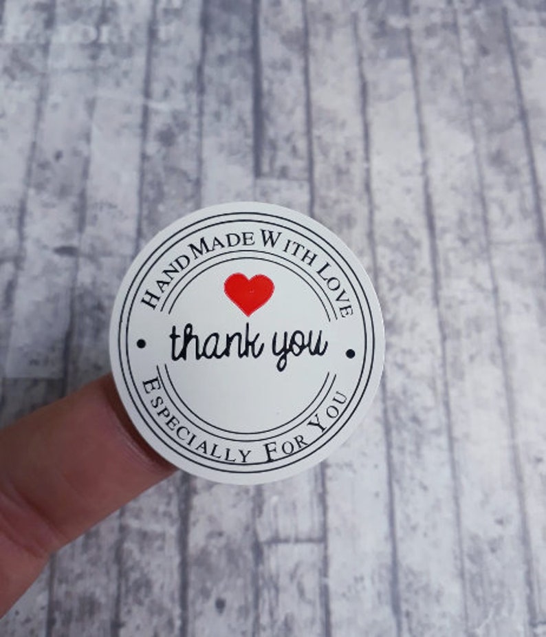 Thank You Stickers 38mm BULK Round Labels Red Heart Etsy