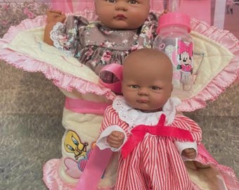 Vintage Welcome Home Baby Dear Doll RARE Eloise Wilkin design African American 12" w/ her Matching Doll and Accessories. By Playmates