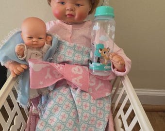 Vintage 1960s Baby Dear Doll Clone RESTORED 19" with her Doll and Accessories. She Cries!
