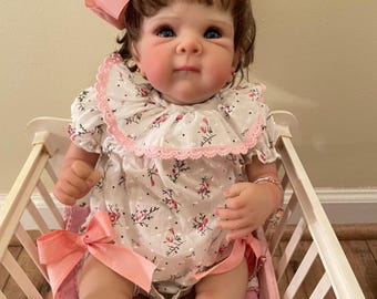17" Realistic Reborn Baby Doll with Blue Eyes , Earrings and Bracelet