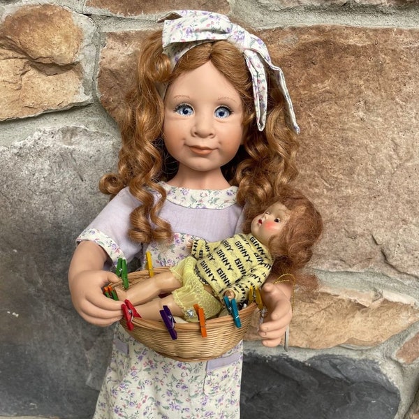 Extremely RARE, ONLY 1000 Made Worldwide!! Vintage Julie Good Kruger Wash Day Doll 21" Signed on Neck  Has Tag , Original Clothes &Basket