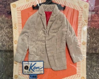 Vintage 1960's Ken Fashion Pak Tan Corduroy Jacket Never Removed From Package. W/ Booklet